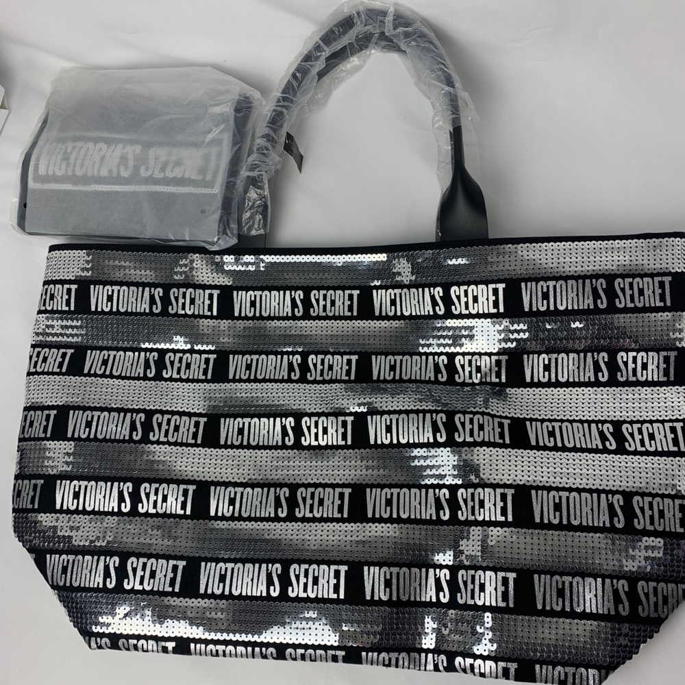 Victoria Secret Black w/ sequin tote & wristlet